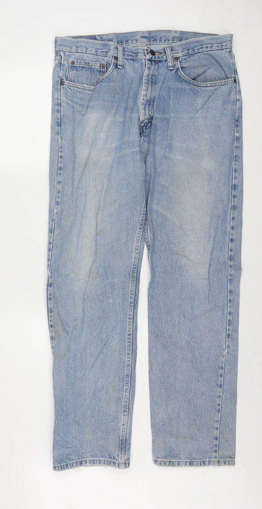 Wrangler Men's Blue Light Wash Straight Leg Denim Jeans 35x32 Regular Fit