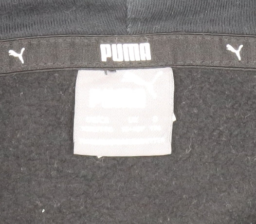 Brand and care label for Puma boys’ black pullover hoodie 12-13 years fleece logo sweatshirt