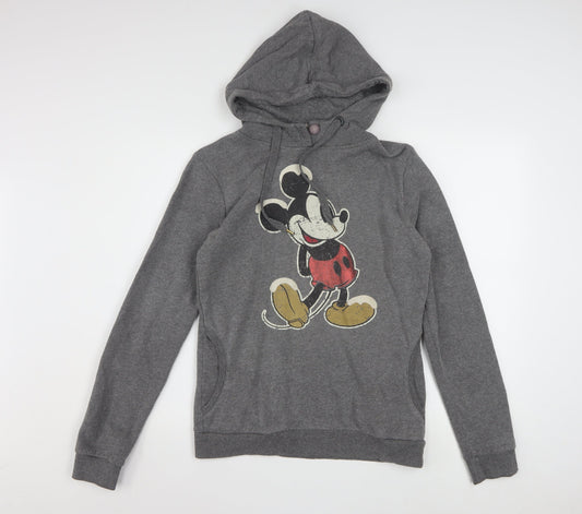 Front view of Disney Women Grey Mickey Mouse Pullover Hoodie Medium Cotton Blend