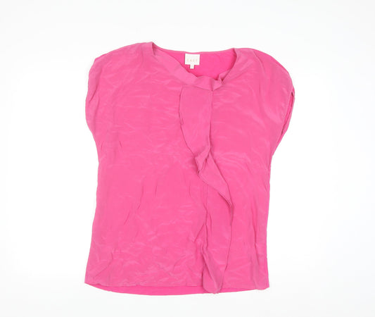 East Women’s Pink Silk Blend Ruffle V-Neck Sleeveless Tunic Blouse Size 12