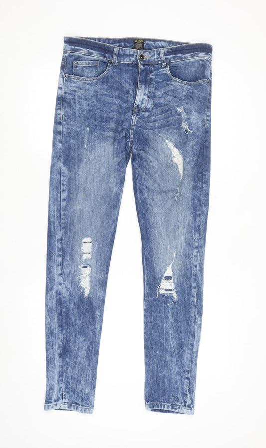 ZE ENZO Men's Blue Distressed Slim Fit Denim Jeans 30R