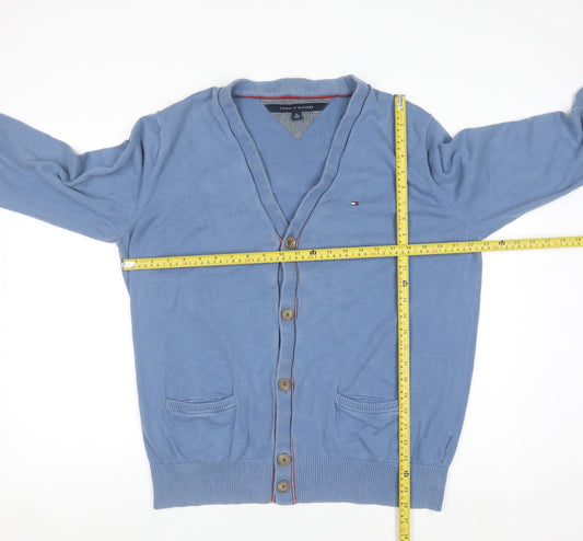 Tommy Hilfiger Men Blue XL Cotton V-Neck Button Cardigan
