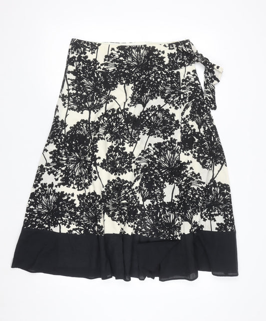 Additional front view of Dunnes Women Black Floral Wrap Midi Skirt, size 8, Cotton