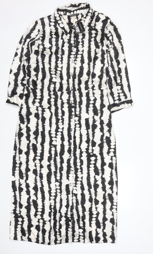 Additional front view of Dunnes Women’s Black Tie-Dye Collared Midi Shirt Dress, size UK 22
