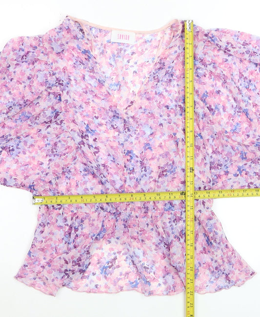 Savida Women’s Multicoloured Floral Chiffon V-Neck Blouse Size 14