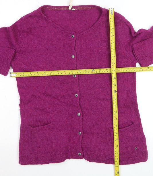 White Stuff Women's Purple Wool Blend Button Cardigan Size 12
