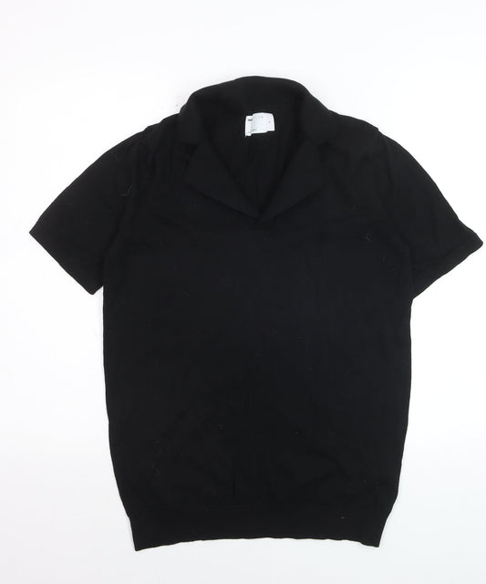 ASOS DESIGN Women's Black Collared Short Sleeve Cotton Jumper Size S