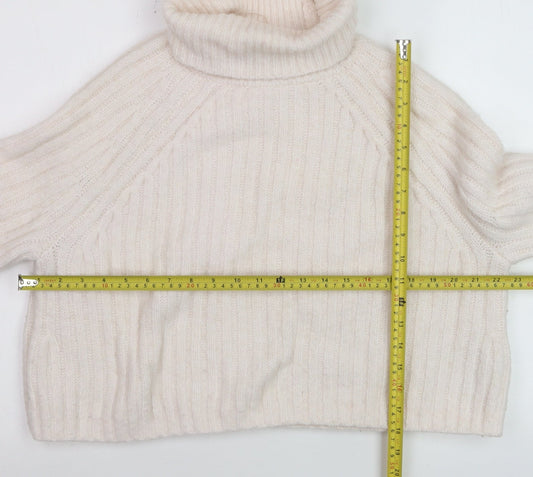 ZARA Women Ivory Roll Neck Ribbed Knit Wool Blend Jumper Size S