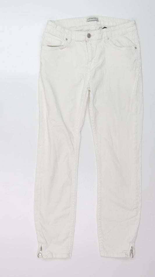 Additional front view of Zara Woman White Slim Fit Ankle Zip Jeans, size 14