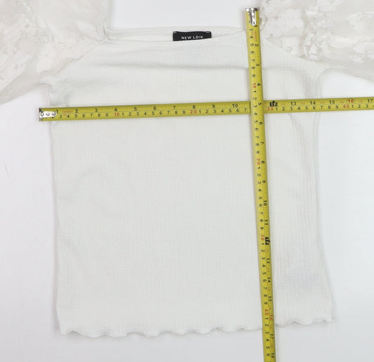 New Look Women's White Cropped Blouse Size 8 Puff Sleeve