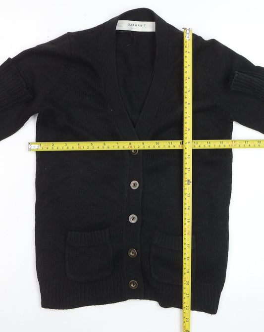 ZARA Women Black V-Neck Cardigan S Acrylic Angora Knit