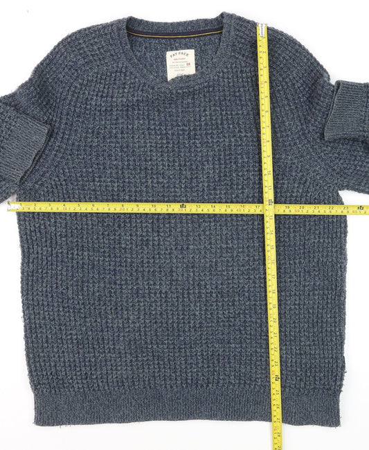 Fat Face Men's Blue Waffle-Knit Wool Pullover Jumper Size M