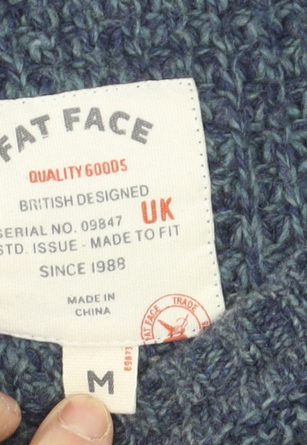 Fat Face Men's Blue Waffle-Knit Wool Pullover Jumper Size M