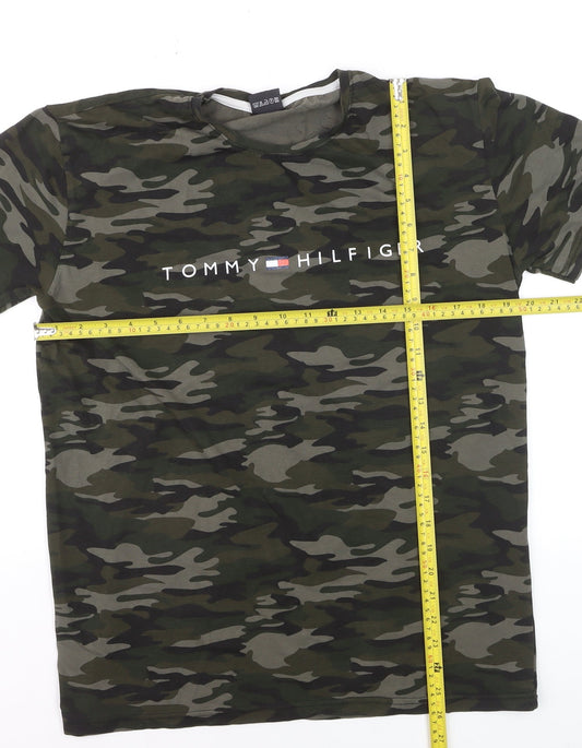 Tommy Hilfiger Men's Green Camouflage Logo Cotton T-Shirt Size L