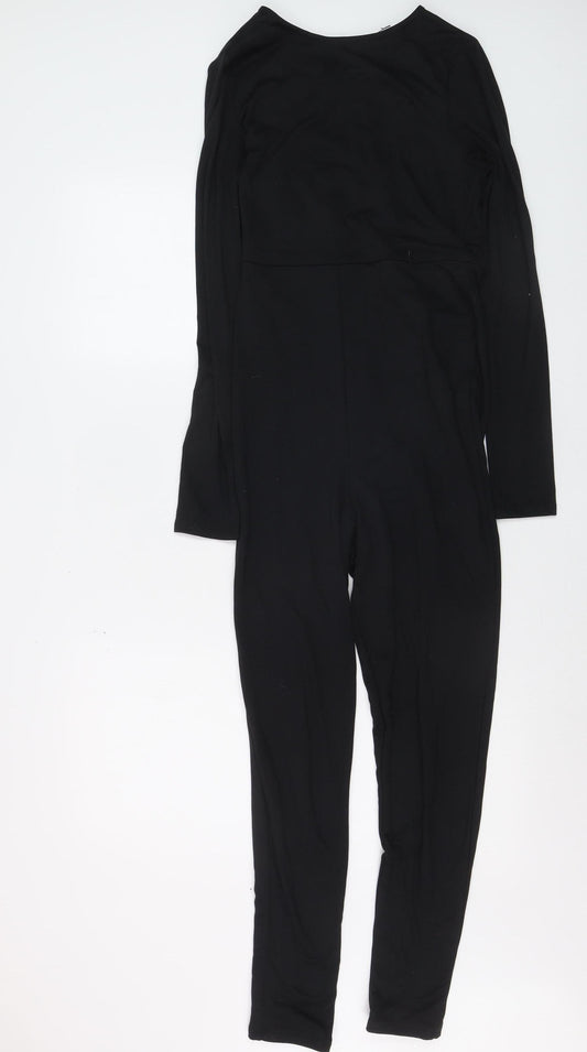 Additional front view of ASOS DESIGN Women Black Jumpsuit UK 12 Long Sleeve Slim Fit