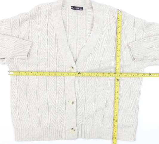 Marks and Spencer Womens Beige Knit V-Neck Cardigan Size L