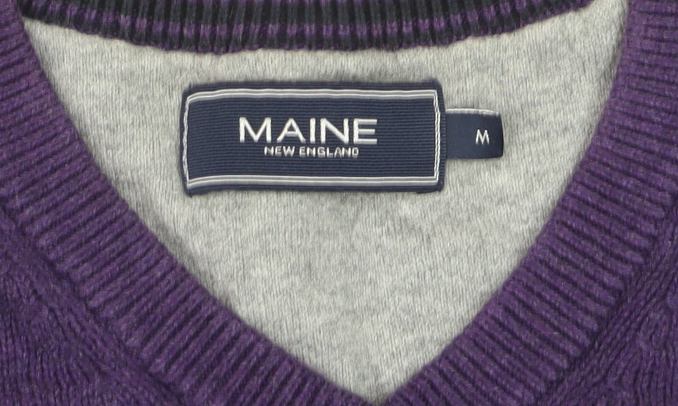 Maine New England Men's Purple Cotton V-Neck Jumper Size M