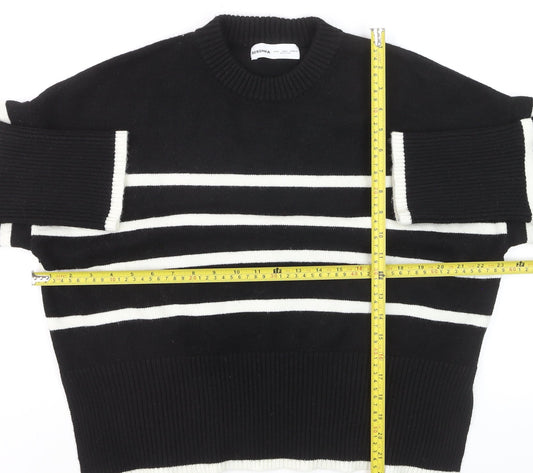 Bershka Womens Black Striped Knit Crew Neck Pullover Jumper Size S