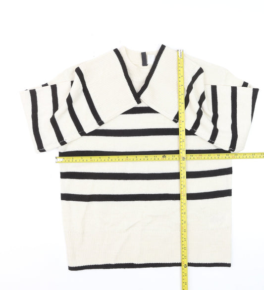 DIVIDED Men’s Ivory Black Striped Crew Neck Acrylic Jumper XS