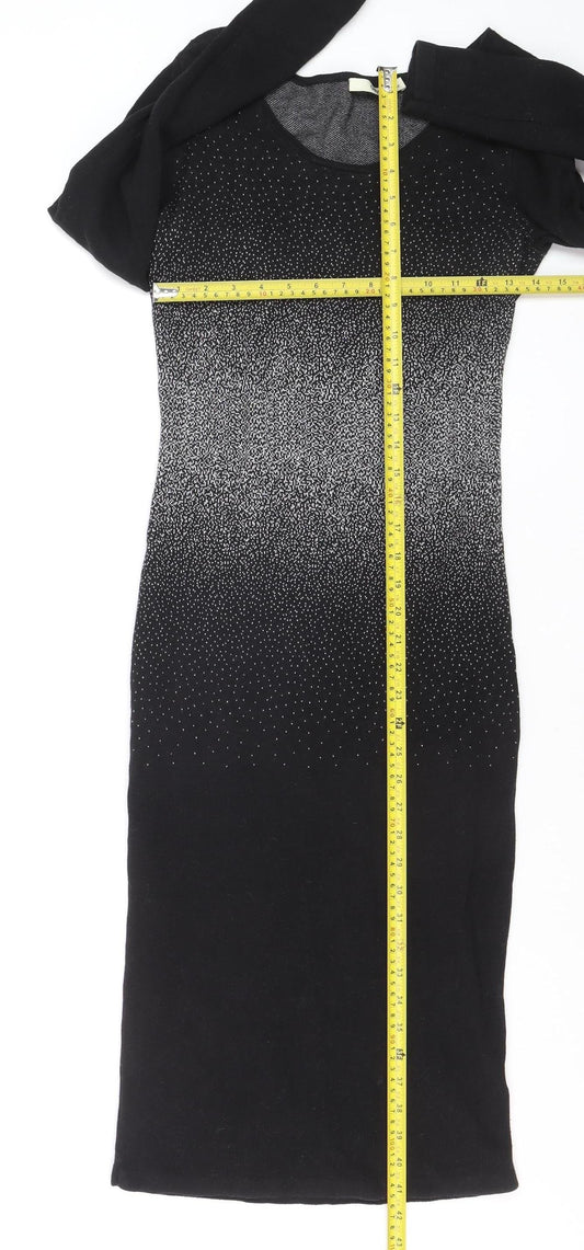 Oasis Women Black Bodycon Knit Sequin Dress Size M