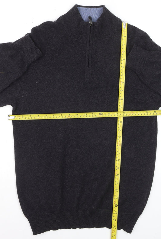 John Lewis Men's Black Cashmere 1/2 Zip High Neck Jumper M