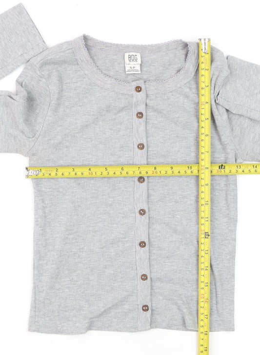 BDG Urban Outfitters Women's Grey Button-Up Long Sleeve Cropped Top Size S
