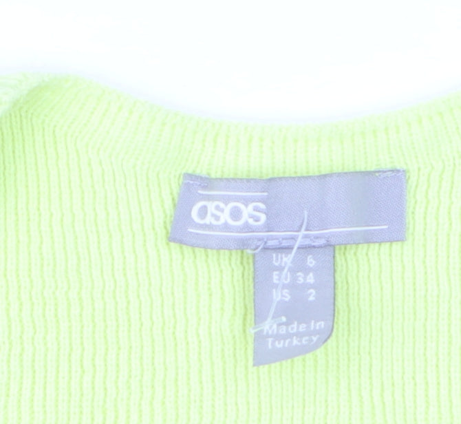 Additional view of ASOS Women's Green Wrap V-Neck Slim Fit Puff Sleeve Jumper, size 6