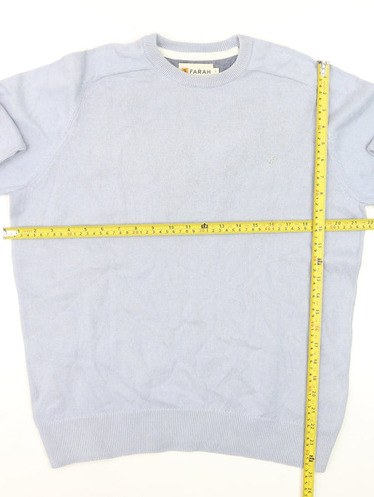 Farah Men's Light Blue Cotton Crew Neck Jumper S Modern Fit