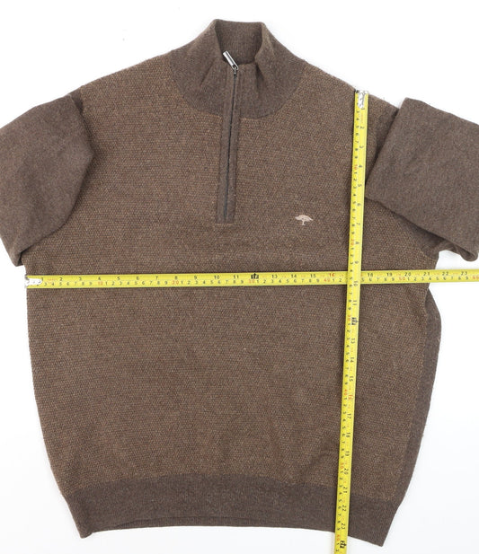Fynch-Hatton Men’s Brown Merino Cashmere 1/2 Zip Jumper M