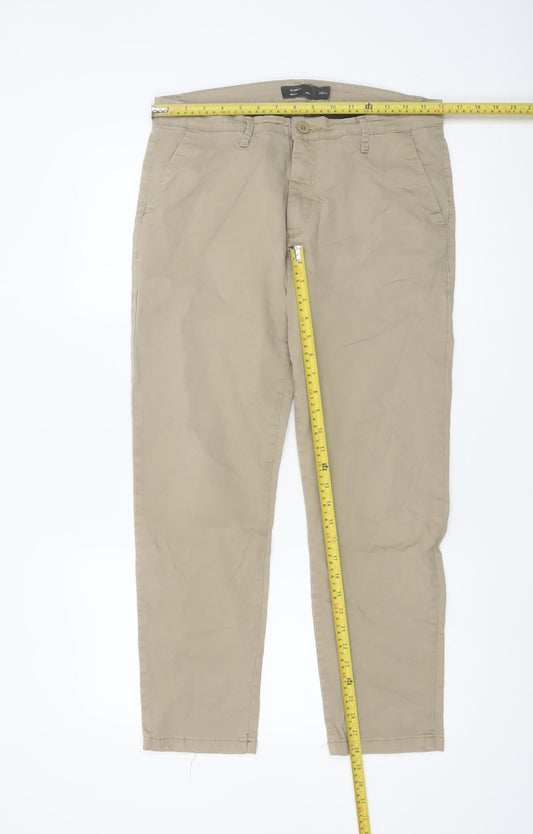 Request Men's Beige Slim Cropped Casual Trousers Size XL