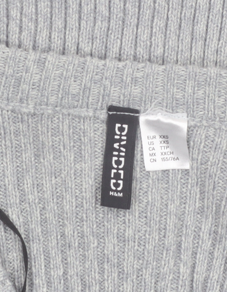 H&M Divided Women's Grey Ribbed Cropped Cardigan XXS Acrylic Knit