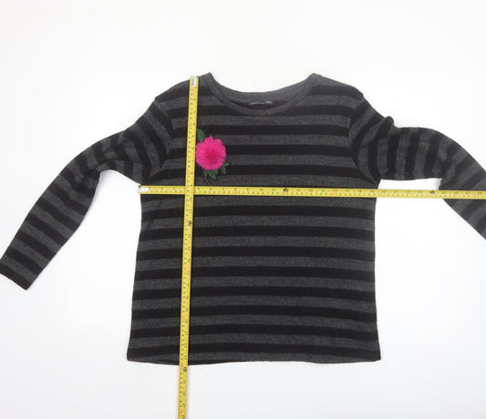 ZARA Womens Black Striped Knit Jumper M Crew Neck Long Sleeve
