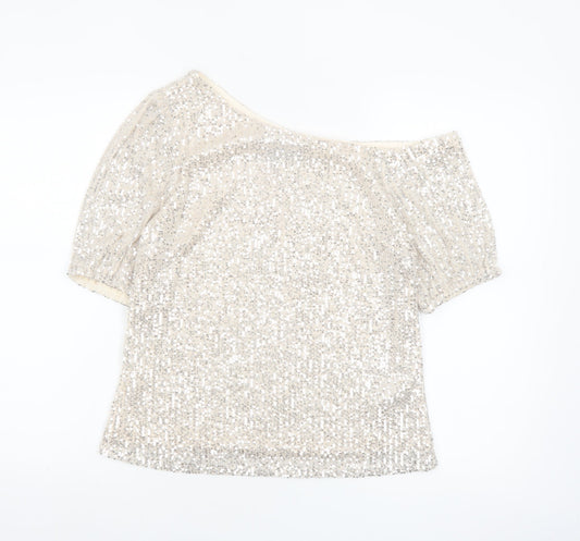 Lipsy Women Beige Sequin Off Shoulder Camisole Top Size 8