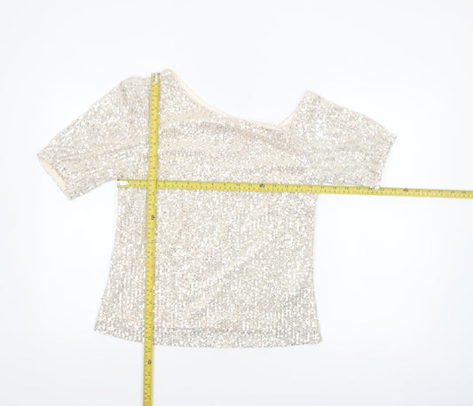 Lipsy Women Beige Sequin Off Shoulder Camisole Top Size 8