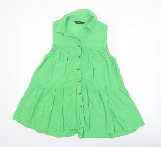 F&F Women’s Green Sleeveless Collared Cotton Tunic Blouse Size 8