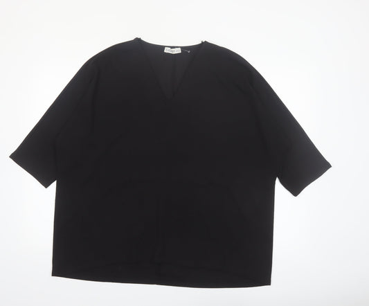Additional front view of Gallery Women Black V-Neck 3/4 Sleeve Relaxed Fit Blouse XL