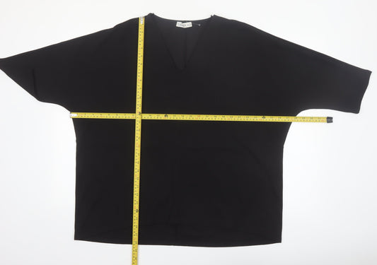 Gallery Women Black V-Neck 3/4 Sleeve Relaxed Fit Blouse XL
