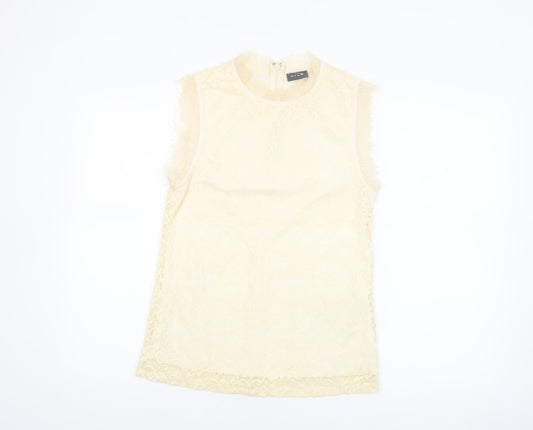 VILA Women’s Beige Lace High Neck Sleeveless Camisole Blouse M
