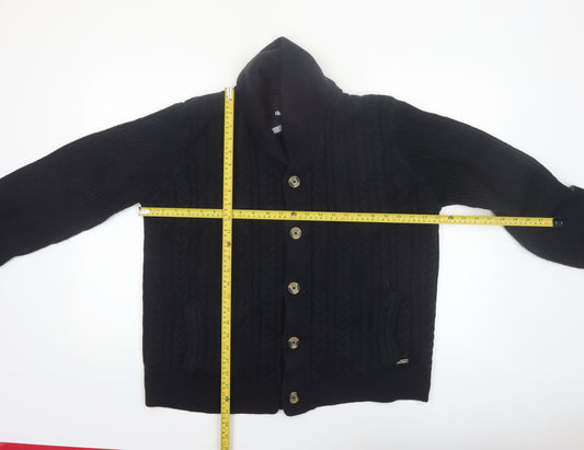 Threadbare Men's Black 2XL Cable-Knit Button Cardigan Jumper