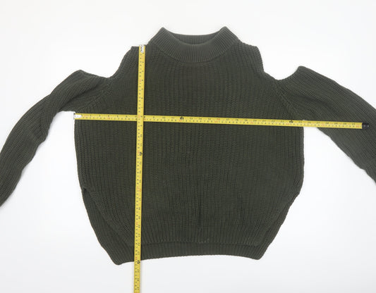 French Connection Women's Green Cold Shoulder Knit Jumper M