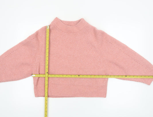 Topshop Women Pink Mock Neck Knit Pullover Jumper Size S