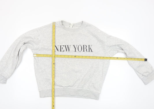 H&M Womens Grey XS Pullover Crew Neck Sweatshirt NEW YORK Print