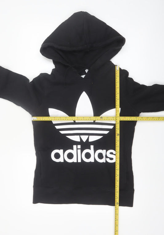 Adidas Womens Black Hooded Pullover Sweatshirt Size 8 Cotton Blend