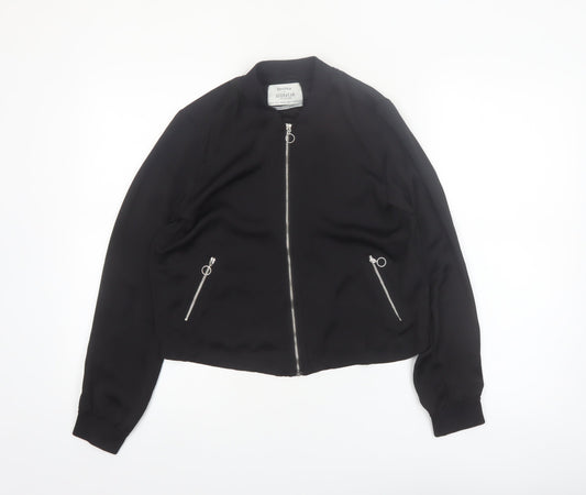 Bershka Womens Black Bomber Jacket Size 8 Regular Zip Pockets