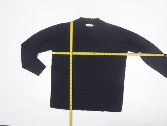 Isle Womens Black Cable-Knit Acrylic Jumper L Crew Neck Knitwear