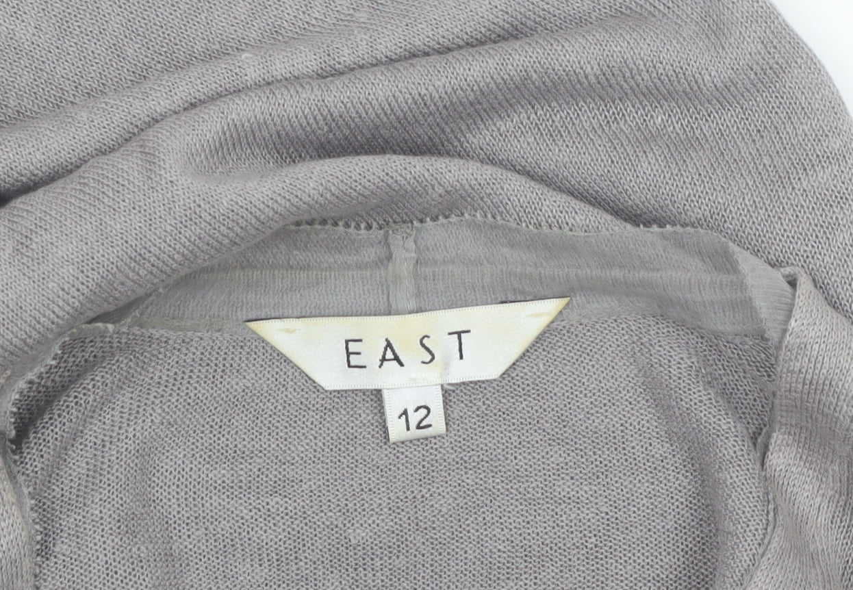 EAST Women’s Grey Linen Silk Cardigan Size 12 V-Neck 3/4 Sleeve