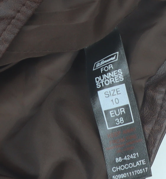 Dunnes Stores Women Brown Quilted Faux Leather Biker Jacket Size 10