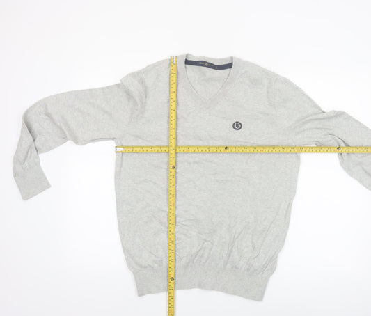 Henri Lloyd Men's Grey Cotton V-Neck Jumper Size S