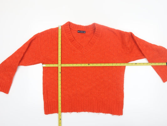 Marks and Spencer Womens Orange V-Neck Knit Pullover Jumper Size M
