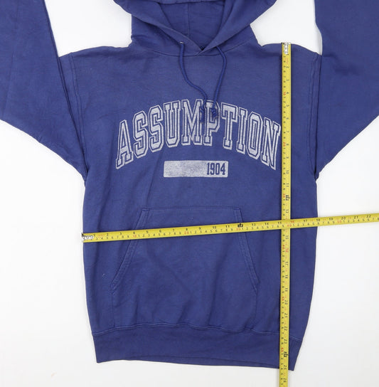 Champion Women's Blue Pullover Hoodie Small Assumption Graphic